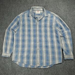 Vintage 90s Levis Denim Shirt Mens XL Button UP Western Jean Flannel Striped